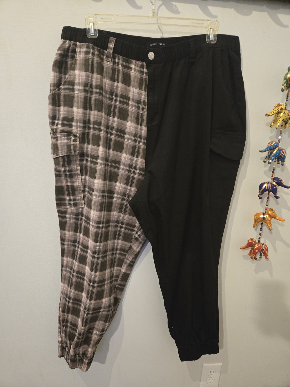 Almost Famous Black Plaid-Accented Cargo Joggers